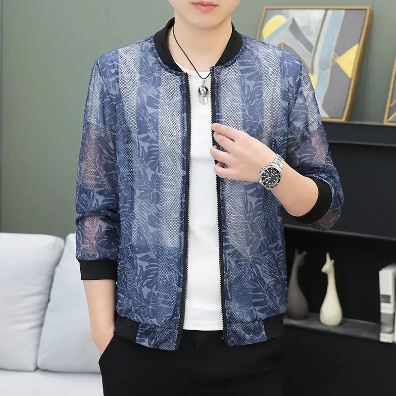 

Мужская молодежная дышащая летняя куртка с принтом, ажурная, легкая, с круглым вырезом, на молнии, для повседневной носки