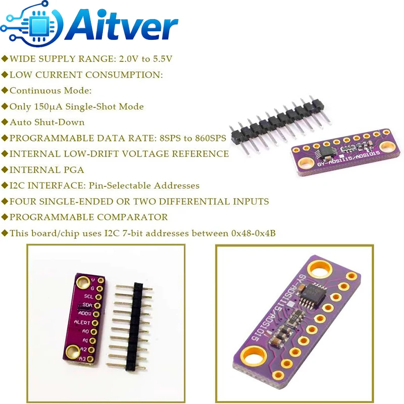 ADS1115 16-bitowy moduł ADC I2C 4-kanałowy, wersja standardowa i wersja PGA dla Arduino ESP32 Raspberry Pi — zdjęcie produktu 2