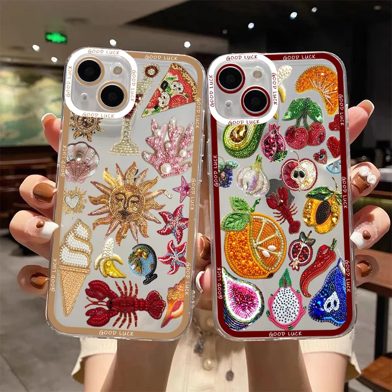 Luxury Sun Marine Floral Fruit Eyes Pattern Clear Phone Case for Samsung Galaxy S26 S25 Ultra S24+ S23 S22 Plus S21FE Soft Cover