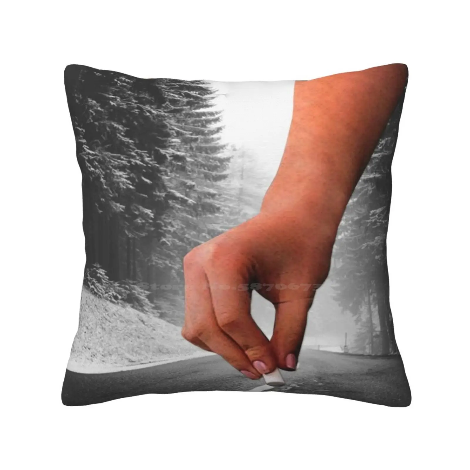 Across The Line-Design Home Sofa Car Waist Throw Pillowcase Collage Arm Plaster Road Winter Mountains Pattern Wallpaper Texture