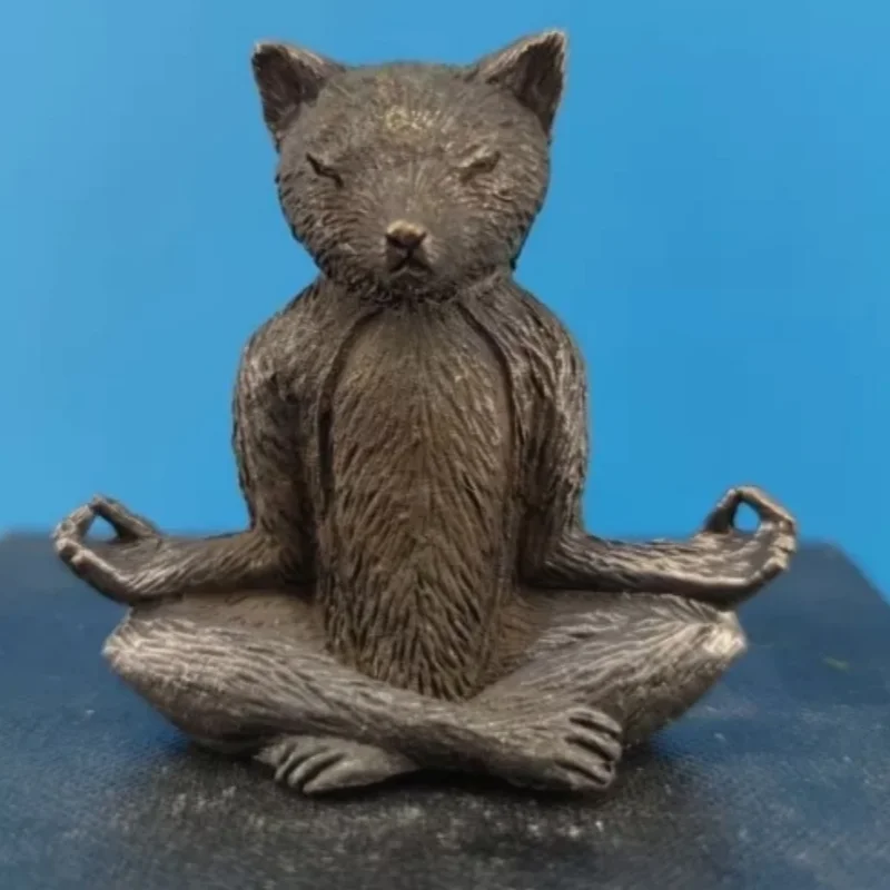 Brass Meditation Fox Statue Zen Figure Home Decor