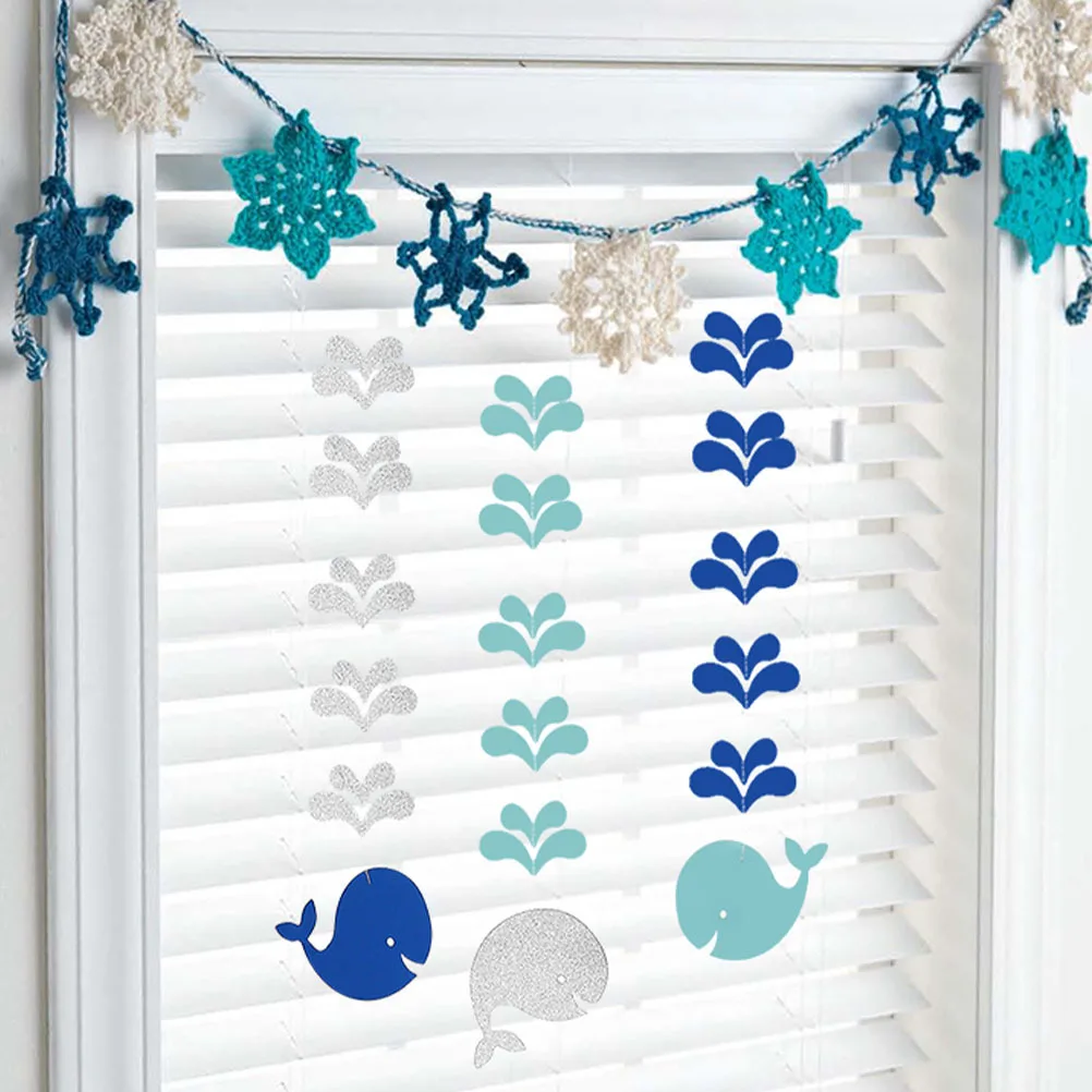 

6Pcs Kindergarten Ceiling Decorations Ocean Style Whale Hanging Pendants Classroom Hanging Decor Glitter Paper