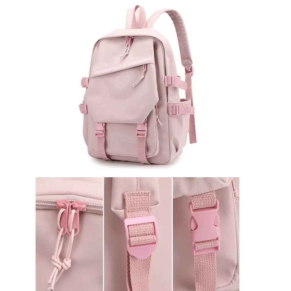 Multi-Function Nylon Backpack Adjustable Large Capacity Women Shoulder Bag Solid Color Laptop Bagpack Students Schoolbag Travel