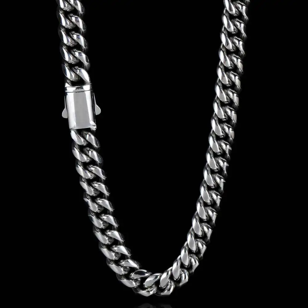 Hiphop Silver Cuban Necklace Men' Jewelry Stainless Steel 3 Colors 14mm 16mm 18mm 20mm Encrypted Cuban Chain Bracelet Gift