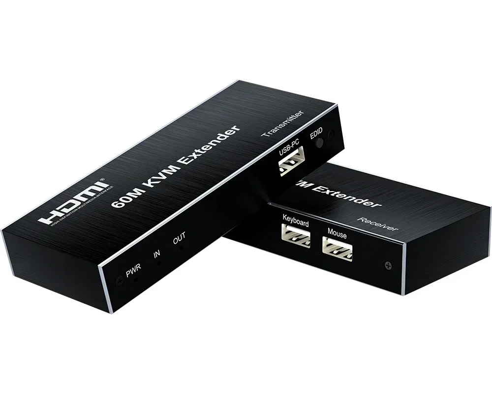 60m HDMI KVM Extender 1080p Over Cat5e/6 Ethernet Cable 1080P Video Converter for PS5 Switch PC To TV Monitor USB Keyboard Mouse