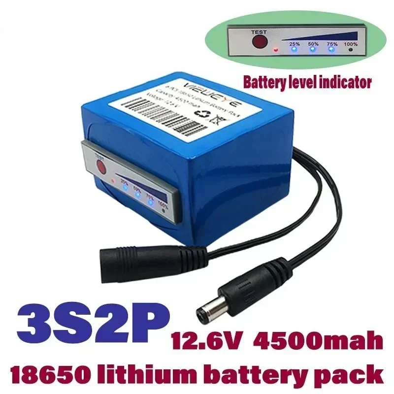 

New 11.1V/12.6V 18650 Lithium Battery 3S2P 12V 4500 Mach Underwater Fishing Room Detector Portable Power Indicator