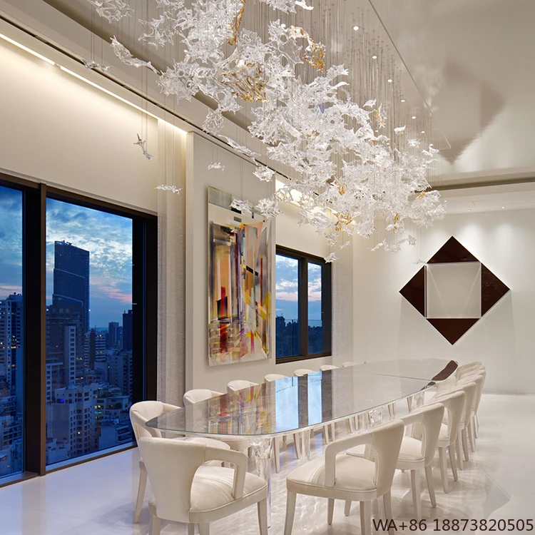 LED الثريا بيع المصنع مباشرة فندق اللوبي تزيين مُثبت الإضاءة الزجاج الكريستال الحديثة ثريا تركب بالسقف #2