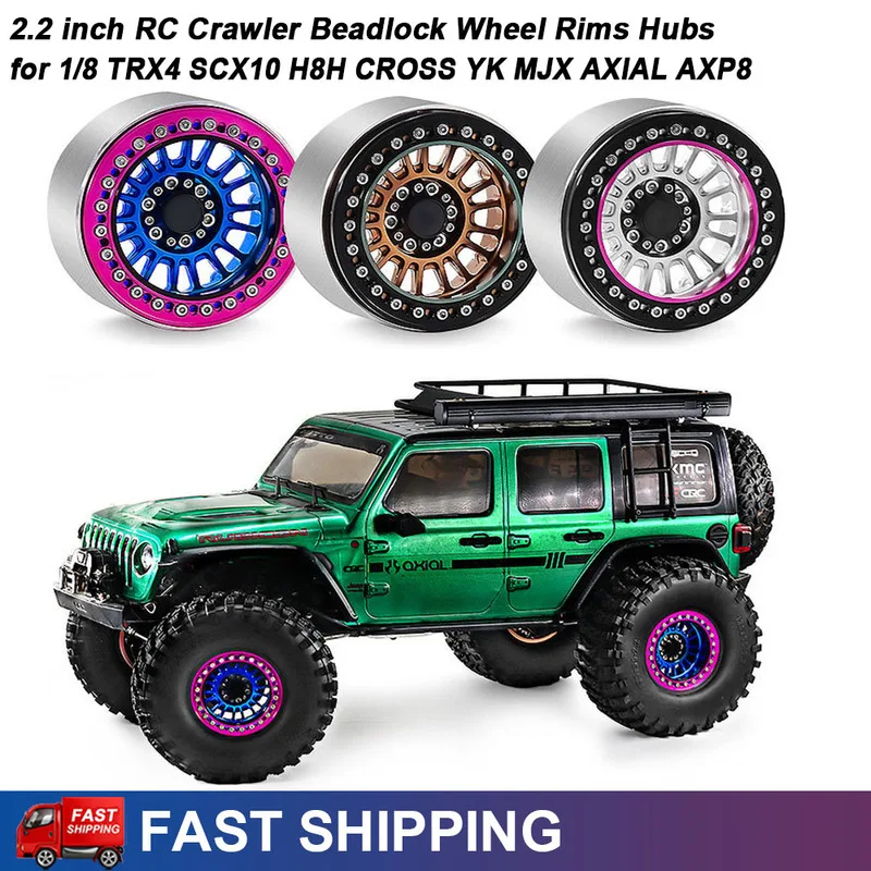 4pcs 2.2 inch 64*35mm Metal Beadlock Wheel Rim Hub Set for 1/8 TRX4 SCX10 H8H CROSS YK MJX AXIAL AXP8 Upgrade Parts