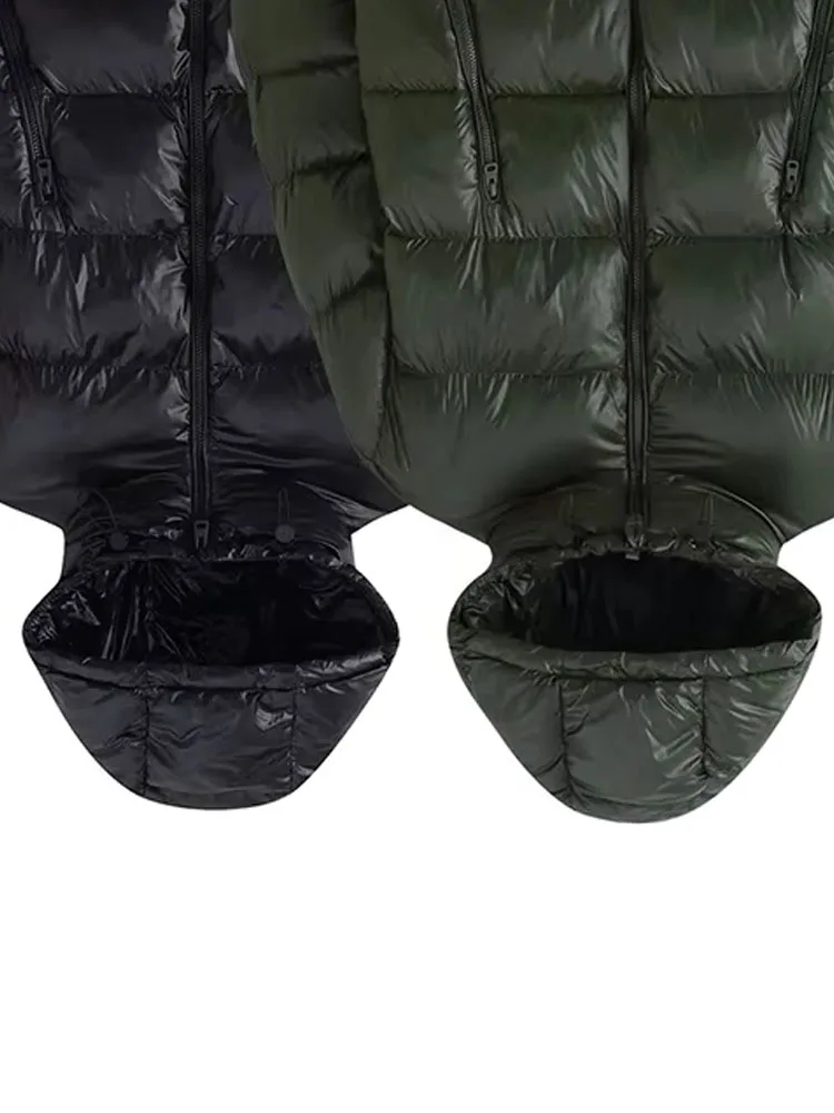 

HH Winter Woman Elegant Long Sleeves Zipper Hooded Jacket Female Casual Drawstring Bread Cotton-padded Pockets Solid Jacket