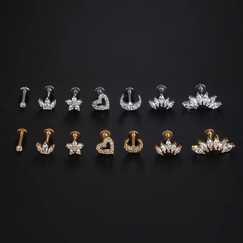 1pc New Arrive 16G Stainless Steel Labret Flat Back Lip Ring Tragus Helix Earring Stud Lip Piercing Wholesale Piercing Jewelry