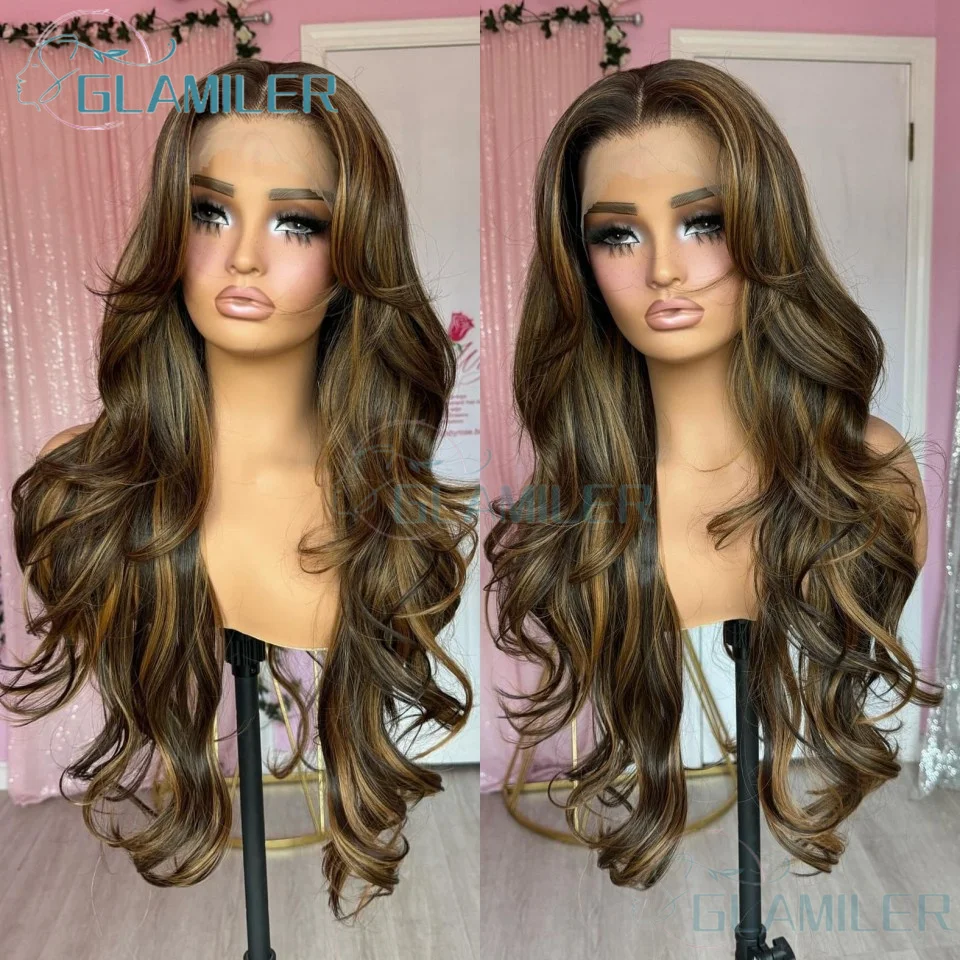 

Long Body Wavy Human Hair Highlight #4/30 13x4 Silk Top Lace Front Wigs Bleached Knots Brazilian 13x6/360 Lace Front Wigs