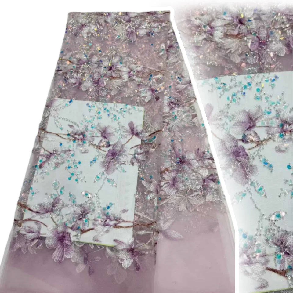 

Luxury Pink High Quality Wedding Party Embroidered French Tulle Sequins Lace Fabric African Lace Fabric for Gowns Dress SZ1722