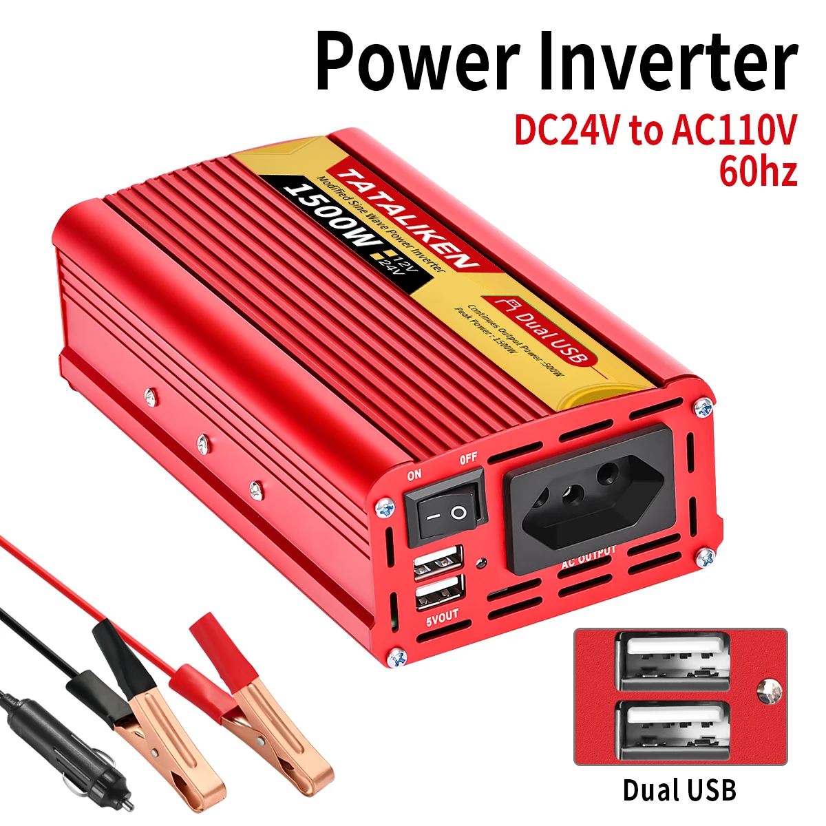 Inverter di potenza presa brasile 600W/1500W/2000W/2500W DC 12V/24V a AC 110V/220V convertitore caricabatteria da Auto portatile accessori Auto