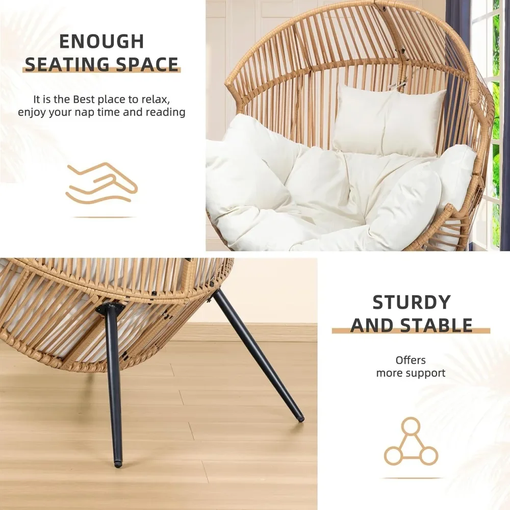 

Outdoor Willow Egg Chair PE Vine Chair with Cushion, Outdoor, Indoor, Balcony, Back Large Terrace Lounge Chair