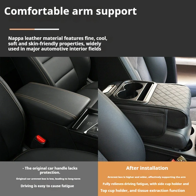 

Auto Center Console Armrest Cushion With 2 Cup Holder Armrest Heightening Pad Auto Amrest Pillow Cover Pad for All Seasons