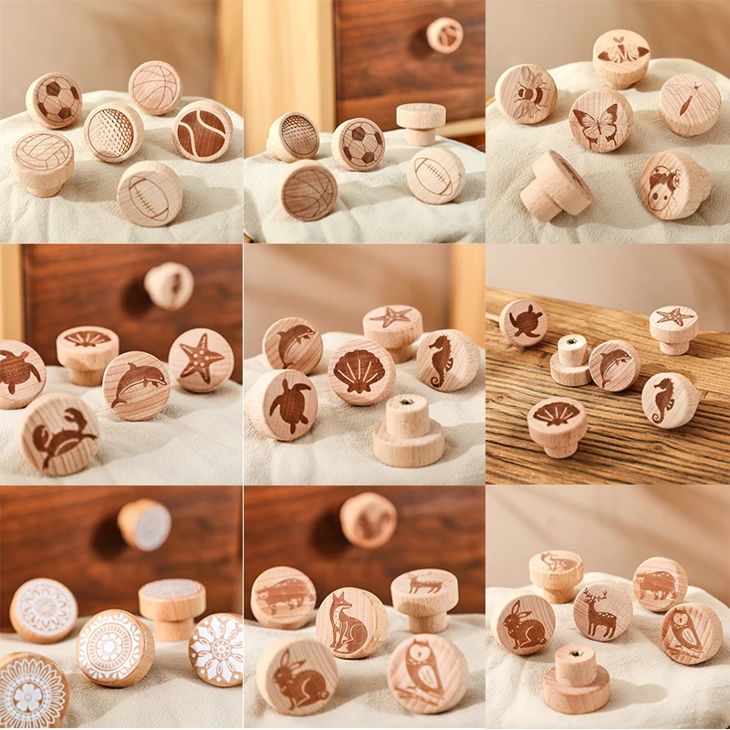 

Round Door Wooden Cabinet Knobs The Handles Kitchen Cabinet, Bedside Cabinet Handles Bohemia Style Vintage/Animal Print Decorat