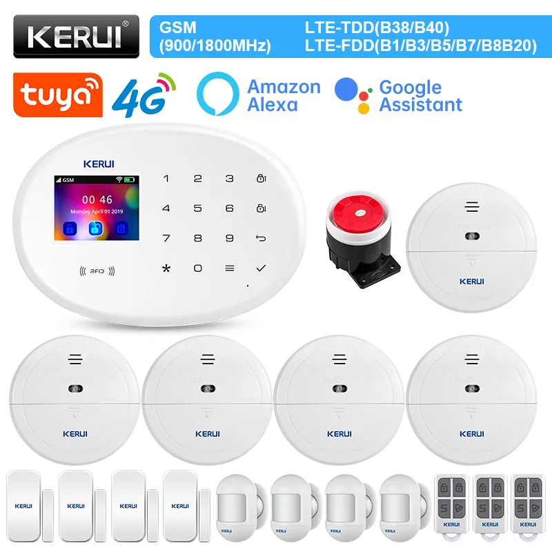 

KERUI W204 Wireless Alarm Home System 4G GSM WIFI Alarm Tuya Smart Support Alexa Burglar RFID Motion Sensor Detector IP Camera