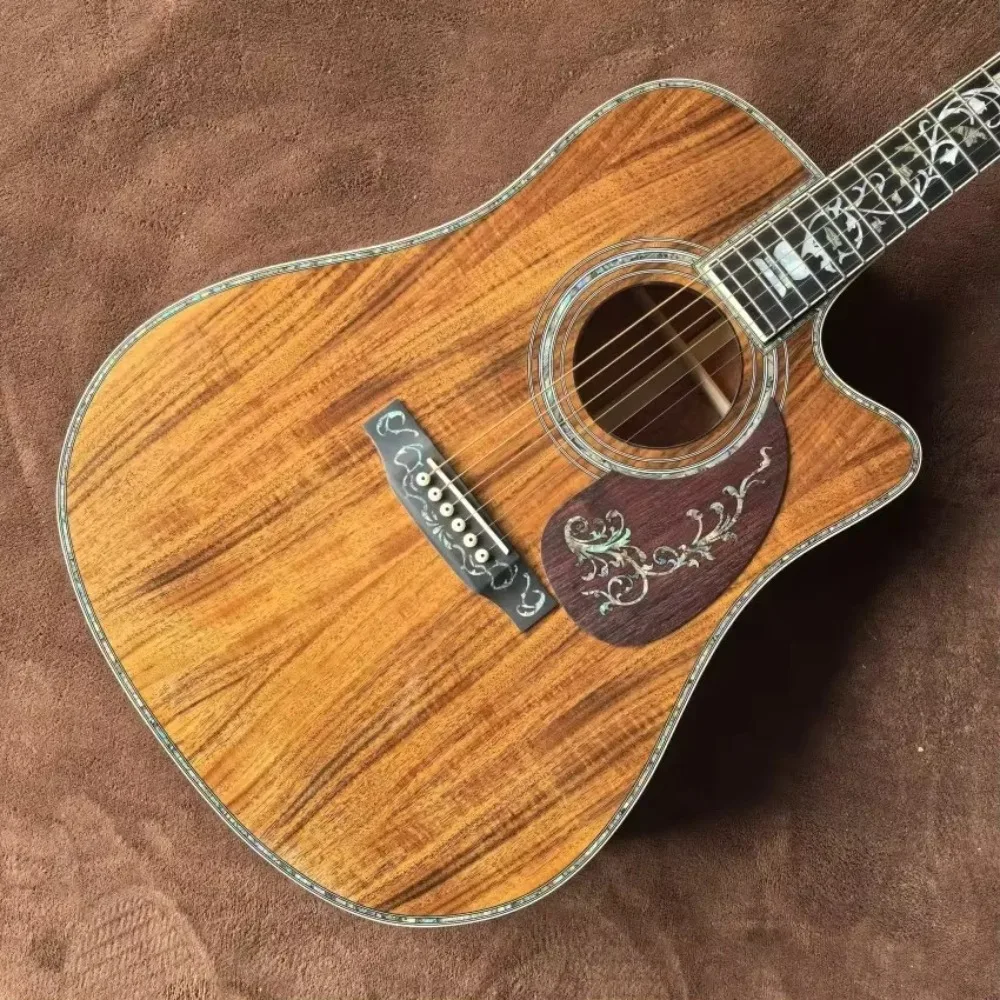 شحن مجاني جيتار صوتي زاوية D45 بني جميع كوا خشب الأبنوس لوحة أصابع العظام 20 فريتس #2