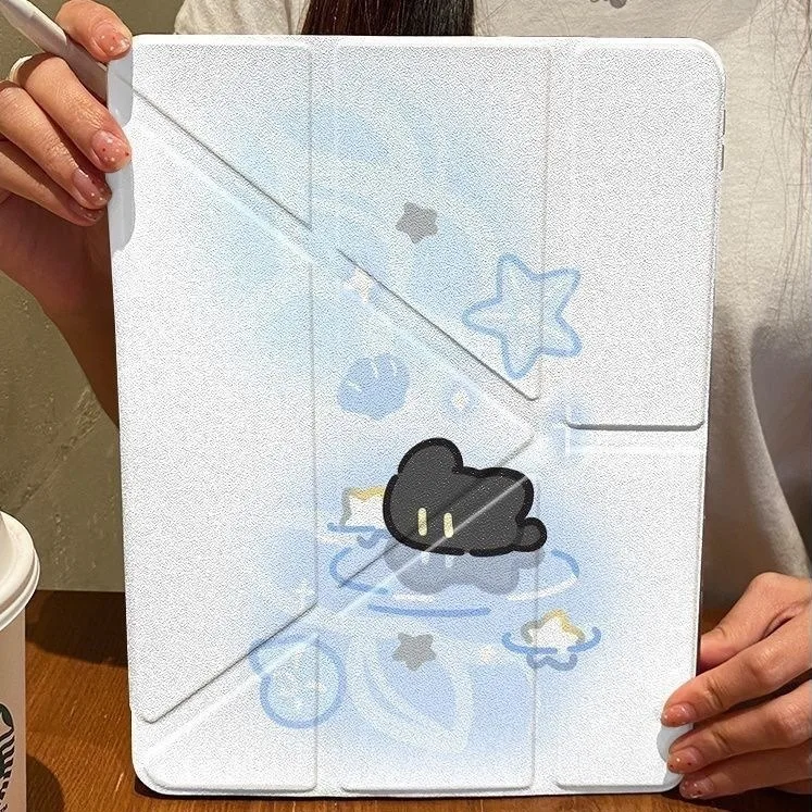 Cute Cartoon Black Cloud Star Pen Slot Tablet Case For iPad 2026 Air 8 7 6 4 3 2 1 Pro 2024 11in 12th 11 10 9 8 7 6 5th Cover