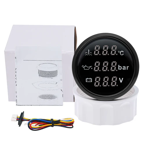 Imagen 2 del producto Medidor digital 3 en 1 de 52 mm con alarma 0~120 ℃   Medidor de temperatura del agua + presión de aceite + voltaje con prensa de aceite/Sensor de temperatura del agua personalizado