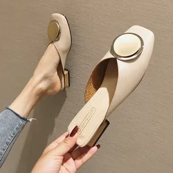 Female Summer 2019 Closed Toe Leather Outside Slippers Brief Rubber Mules Low Loafer Ladies Med Modis New Outdoor Slides