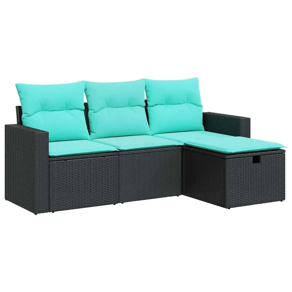 4-Piece Black Poly Rattan Patio Sofa Set with Cushions - Stylish Outdoor Furniture