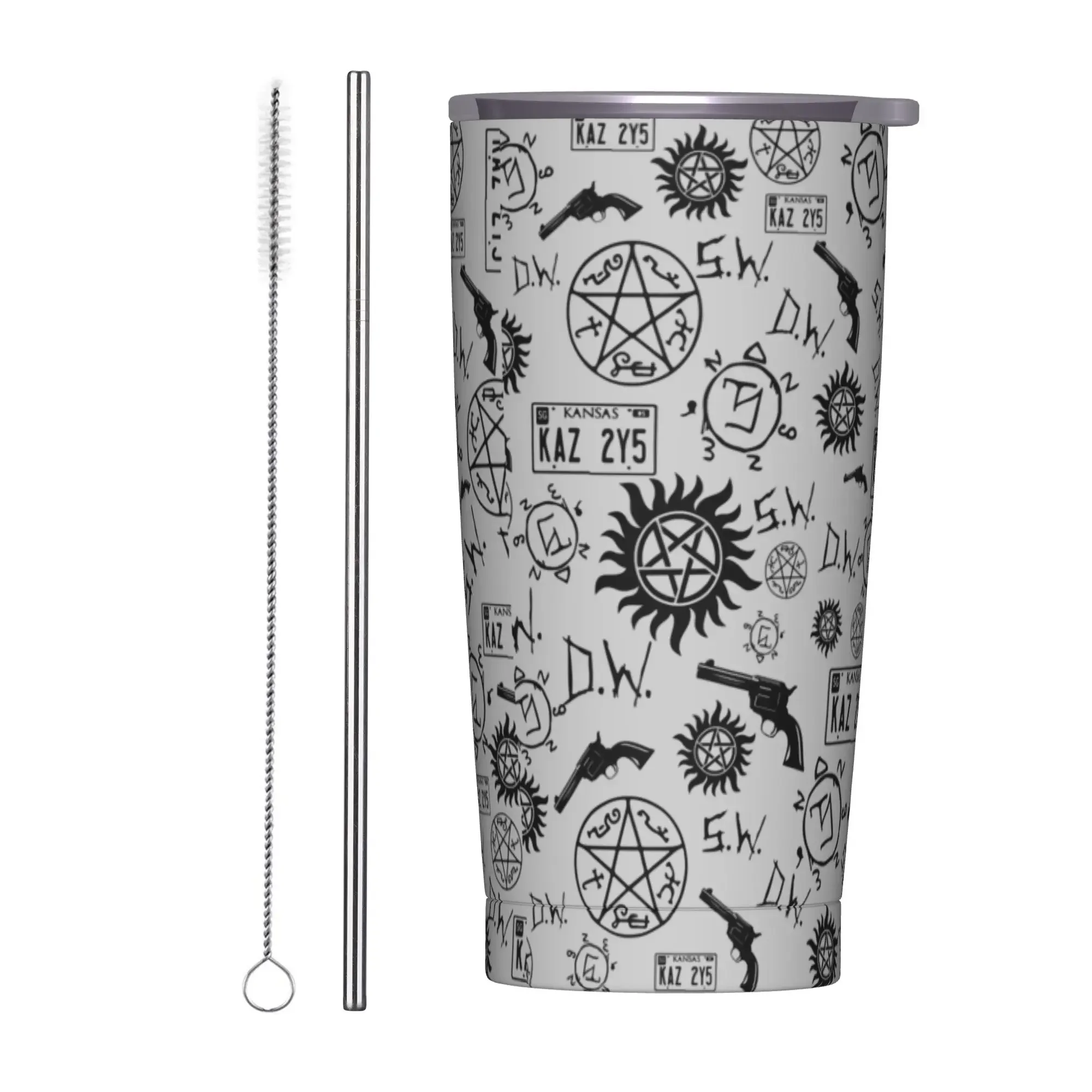 Supernatural Winchester Symbols Tumbler Vacuum Insulated  Thermal Cup with Lid Straw Outdoor Mug Spill Proof, 20oz