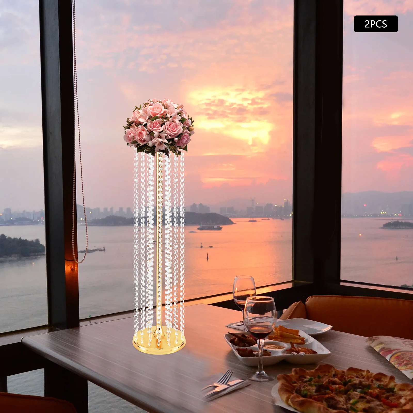 2 Pcs 35.4inch Tall Wedding Centerpieces Flower Vases Acrylic Crystal Gold Vase Metal Flowers Stand for Party Tables Decorations