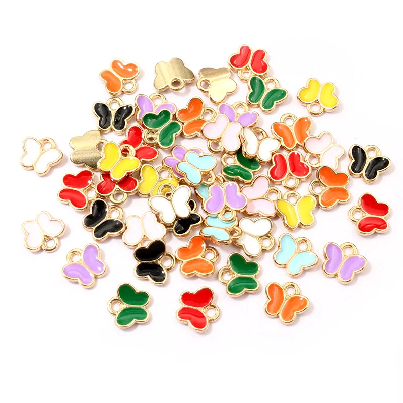 50Pcs 8x8.5mm Small Alloy Butterfly Charms Pendants Multi Colors For DIY Bracelet Necklaces Jewelry Making Accessories