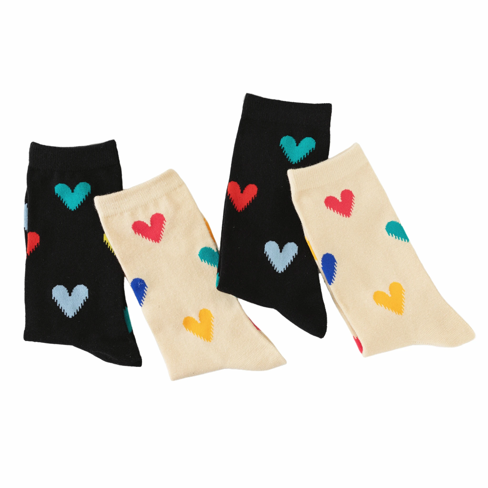 4 pairs of colorful love heart thick thread knitted mid-calf socks black and white childlike Korean style lazy feeling