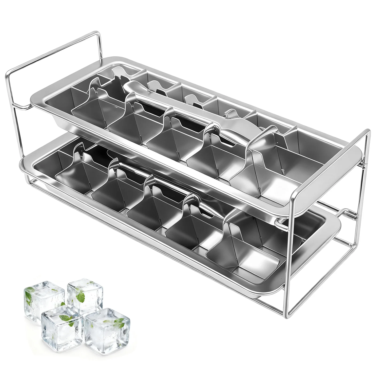 

2 Layer 36 Slot Stainless Steel Ice Cube Tray Metal Ice Cube Maker Freezer Square Ice Cube Mold for Cocktail Coffee Fruit Juice