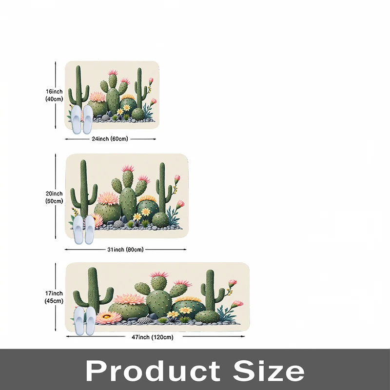 Modern Kitchen Carpet Mat with a Cactus Pattern, Soft And Comfortable Lightweight Polyester Mat, Suitable for Home Decoration