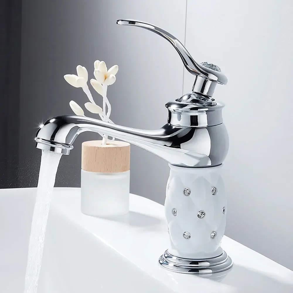 

Bathroom European Style Diamond Faucet Single Handle Basin Faucet Mixer Brass Countertop Installation Bathroom Kitchen Faucet