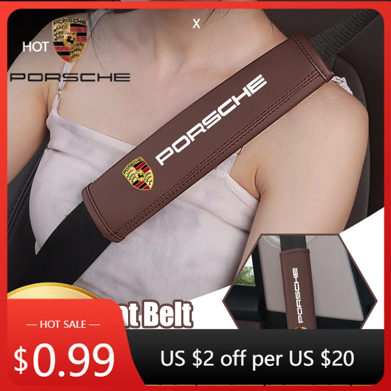 

Car Sticker For Porsche 2Pc Leather Car Seat Belt Safety Shoulder Pad Protection Cover For Porsche Cayman 911 718 Cayenne Paname
