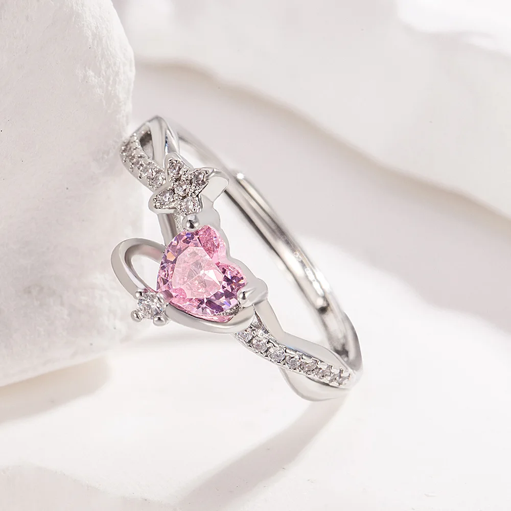 Modischer süßer Planet-Paarring aus 925er-Sterlingsilber mit eingelegtem rosa Liebeszirkon, Geburtstag, Hochzeitstag, Geschenk