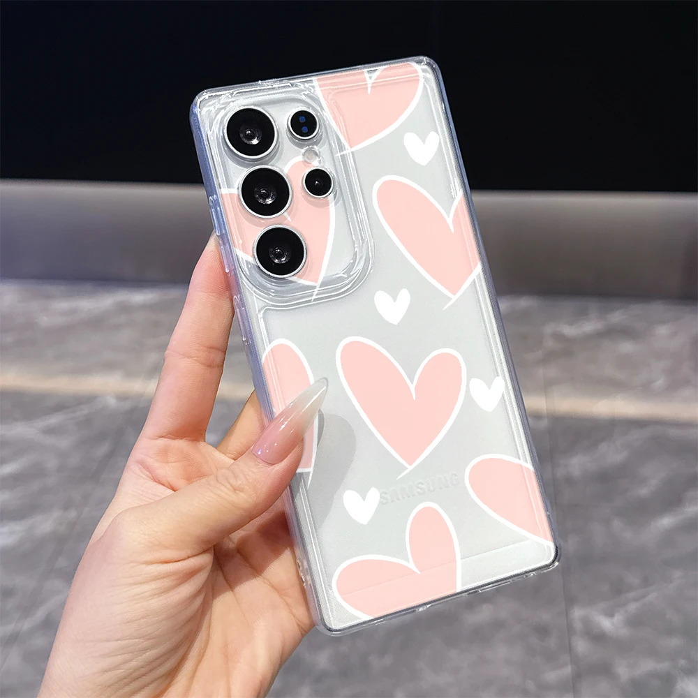 Light Pink Hearts Phone Case For Samsung Galaxy S26 Ultra S25 Ultra S24 Ultra S24 FE A15 A16 A25 A35 A54 A55 A57