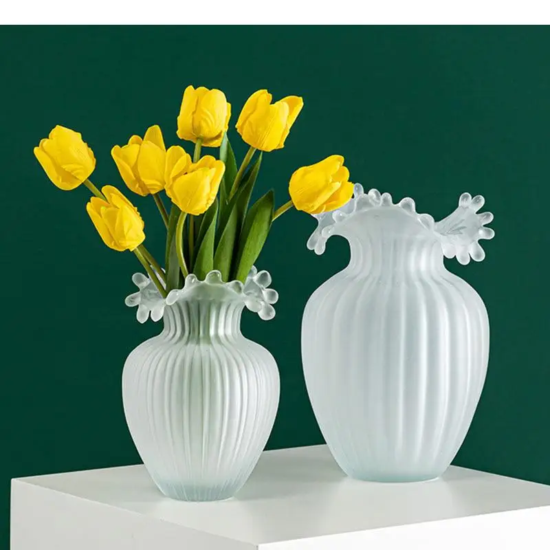 Floral Flower Pots Decorative Matte Glass Vase Hydroponic Arrangement Desktop Decor Living Room Decoration Tabletop Vases
