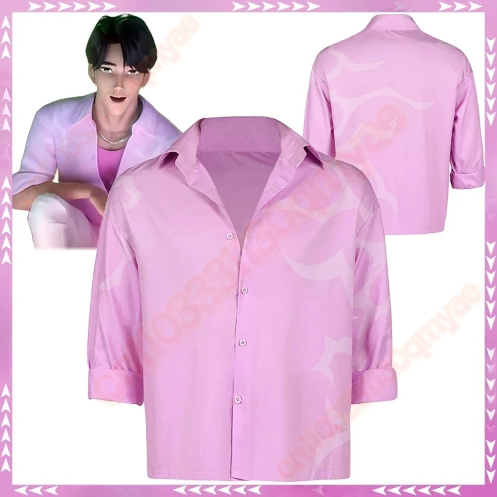

2025 Cartoon Demon Hunter of KPop Saja Boys Jinu Cosplay Fantasy Pink Shirts Clothing Costume Disguise Adult Men Roleplay Outfit
