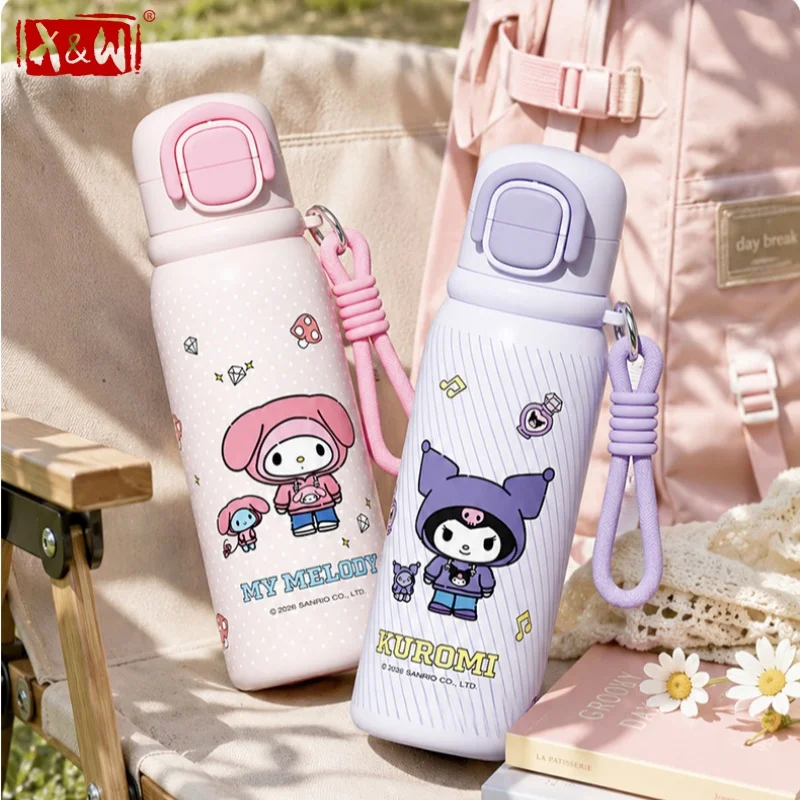 X&W Sanrio SUS316 Kids Thermal Mug 2-in-1 Straw & Direct Drink Vacuum Insulated Portable Water Tumbler for Boys Girls School Use