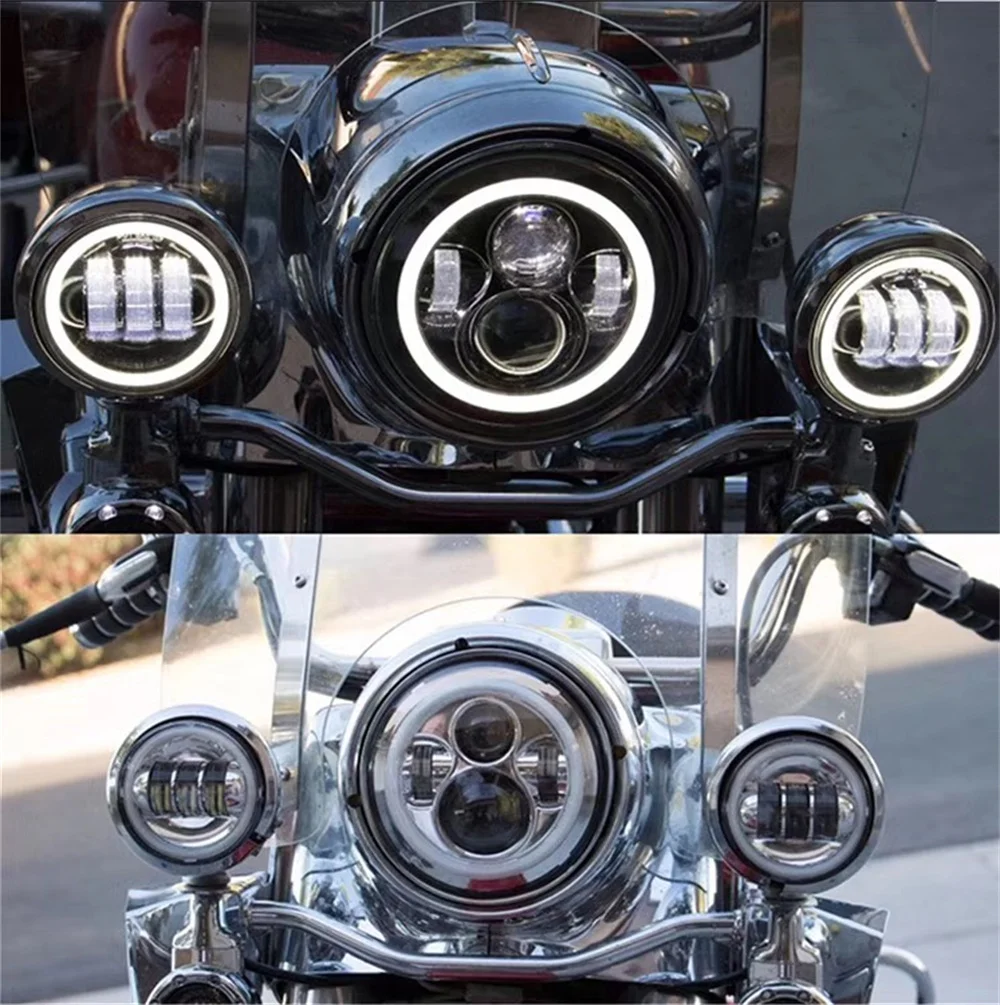 Motorcycle 7inch LED Headlight 4.5inch Halo Fog Lights for Harley Touring Road King Street Glide Accessories 7\