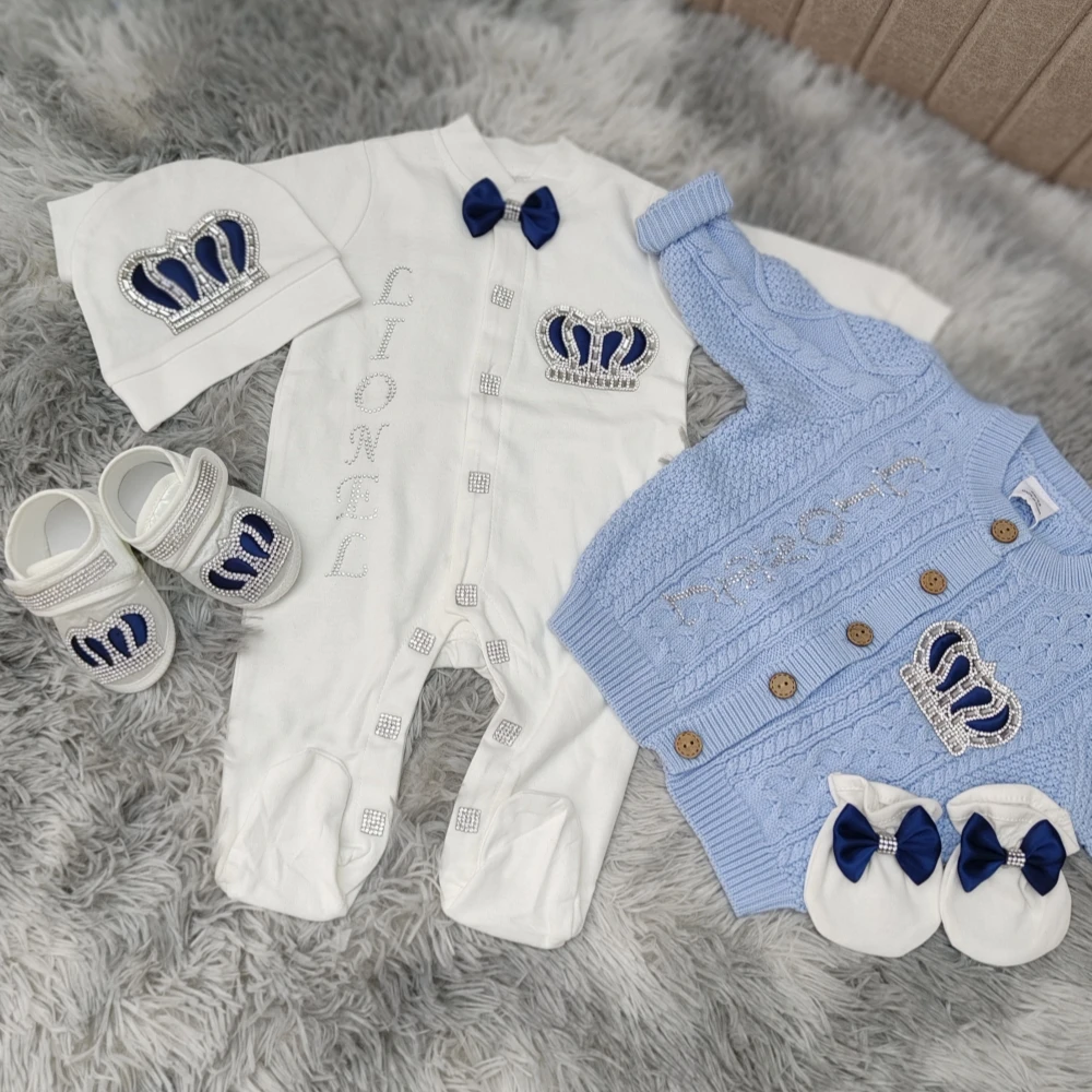 Baby Boy Formal Wedding Suit Toddler 0-1y Outfit Kids Crochet Jacket Little Gentleman Clothes Long Sleeve Layette Outfit