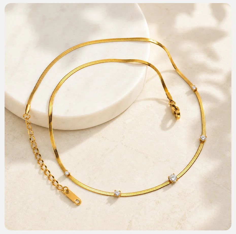 Vnox Elegantes Rundes Zirkonia-Kettenarmband für Damen, 18K Vergoldeter Edelstahl-Choker, Stapelbarer Hochzeitsschmuck – Detail 11