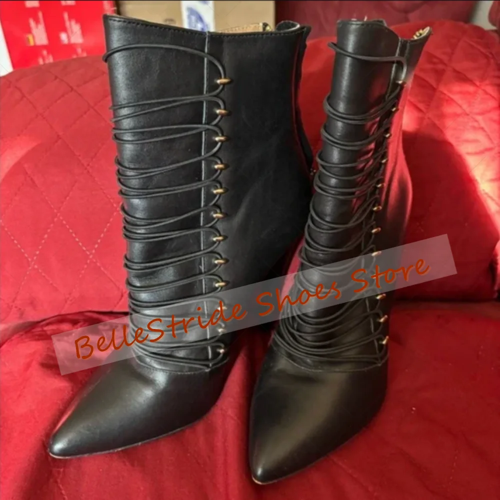 Preto voltar zíper apontou toe botas de couro fosco sapatos femininos stilettos salto alto festa banquete namoro 2025 zapatos para mujere