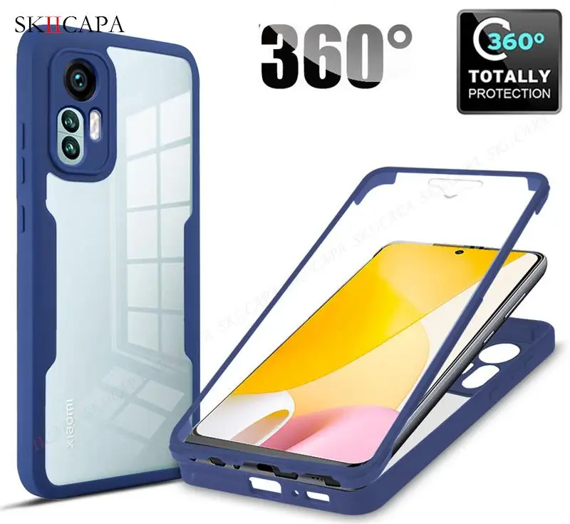 360 custodia per telefono trasparente ibrida a doppia faccia per Xiaomi Mi 12 Lite 11T Pro Cover trasparente per paraurti morbido per Mi 12 Pro 10