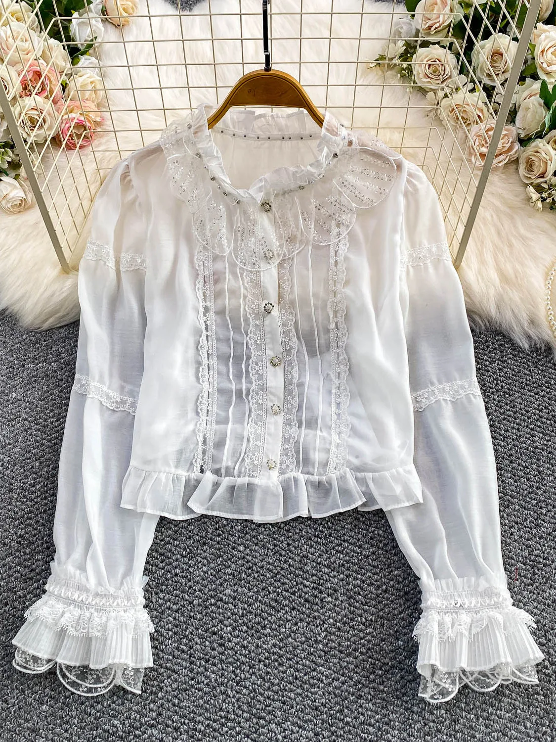 Süße Sle runde Ne Spitze Einfügung Schwere Stickerei Casual frauen irt Herbst Winter Lose Fit Atmungsaktive Haut-freundliche