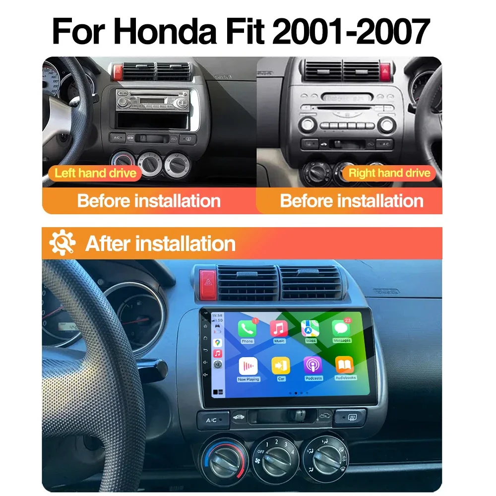 2Din Android 13 Car Radio for HONDA JAZZ Fit City 2001-2007 Multimedia Player CarPlay Android Auto WIFI GPS Navigation Head Unit