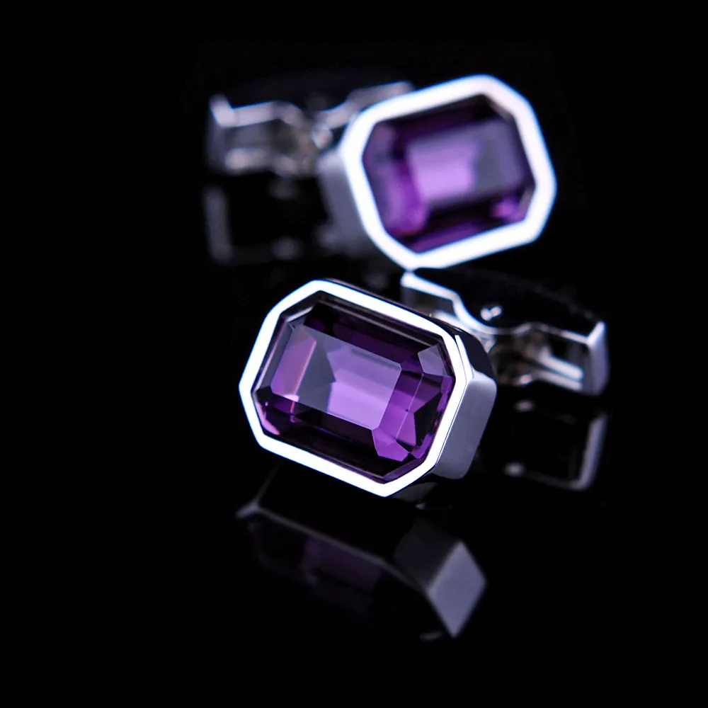 KFLK Shirt Wedding Cufflinks for Mens Women Brand Purple Crystal Cuff links Wholesale Fashion Button High Quality Guests