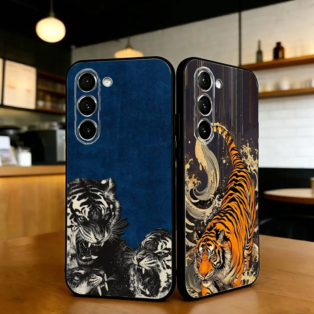 

Tiger illustration Phone Case For Samsung S24,21,22,23,30,Ultra,Plus,Fe,Lite, Black Soft Cover