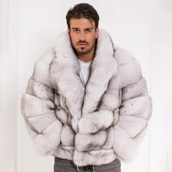 Real Fur Coat Men Natural Fox Fur Coats Turndown Collar Luxury Winter Men's Coat High Quality Warm Blue Fox