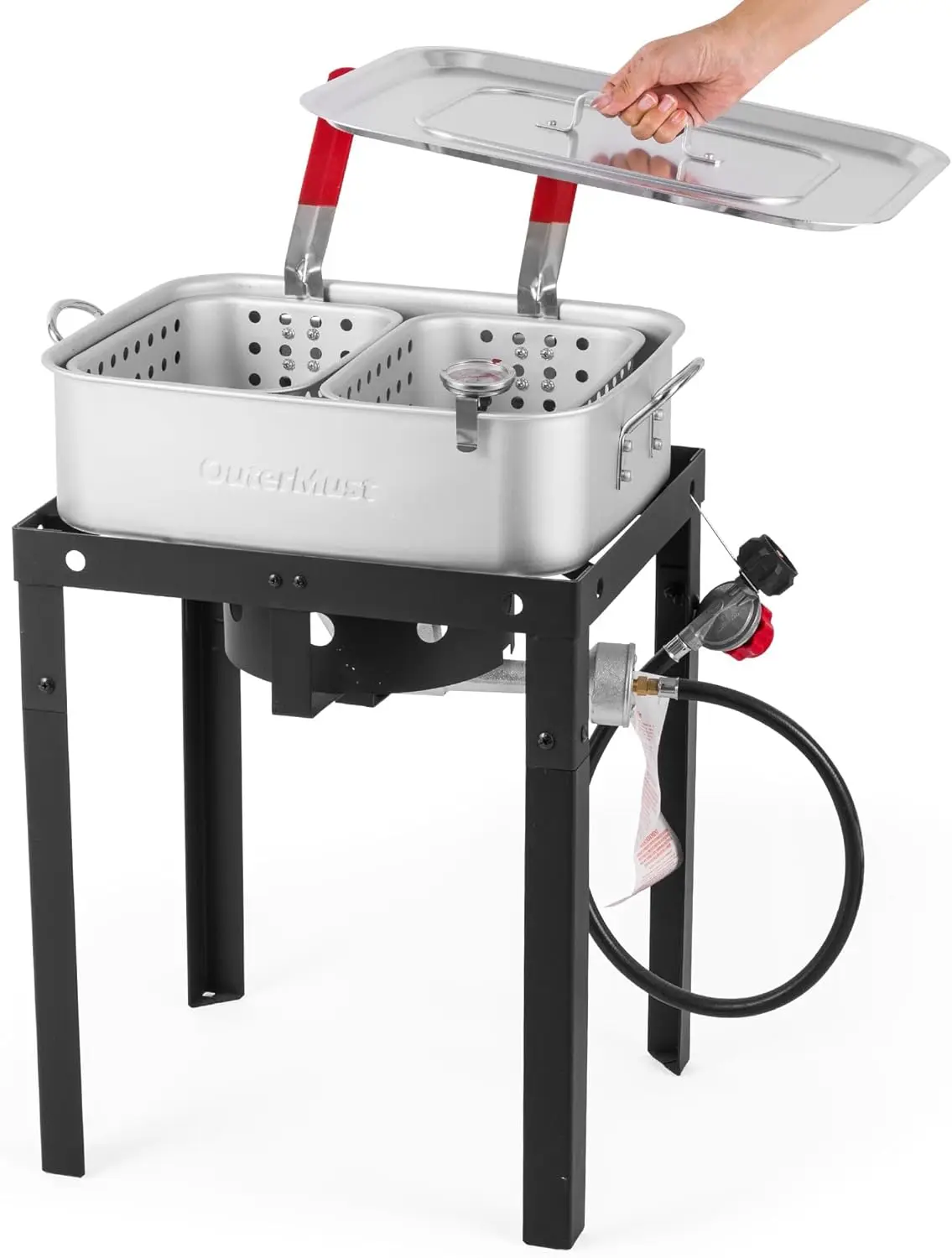 

58,000 BTU Outdoor Fish Fryer with Baskets and Lid, 18 Qt. Propane Deep Fryer and 2 Inner Baskets, Ideal for Frying Fish